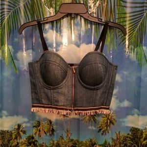 Jean Crop Zip up Tube Top